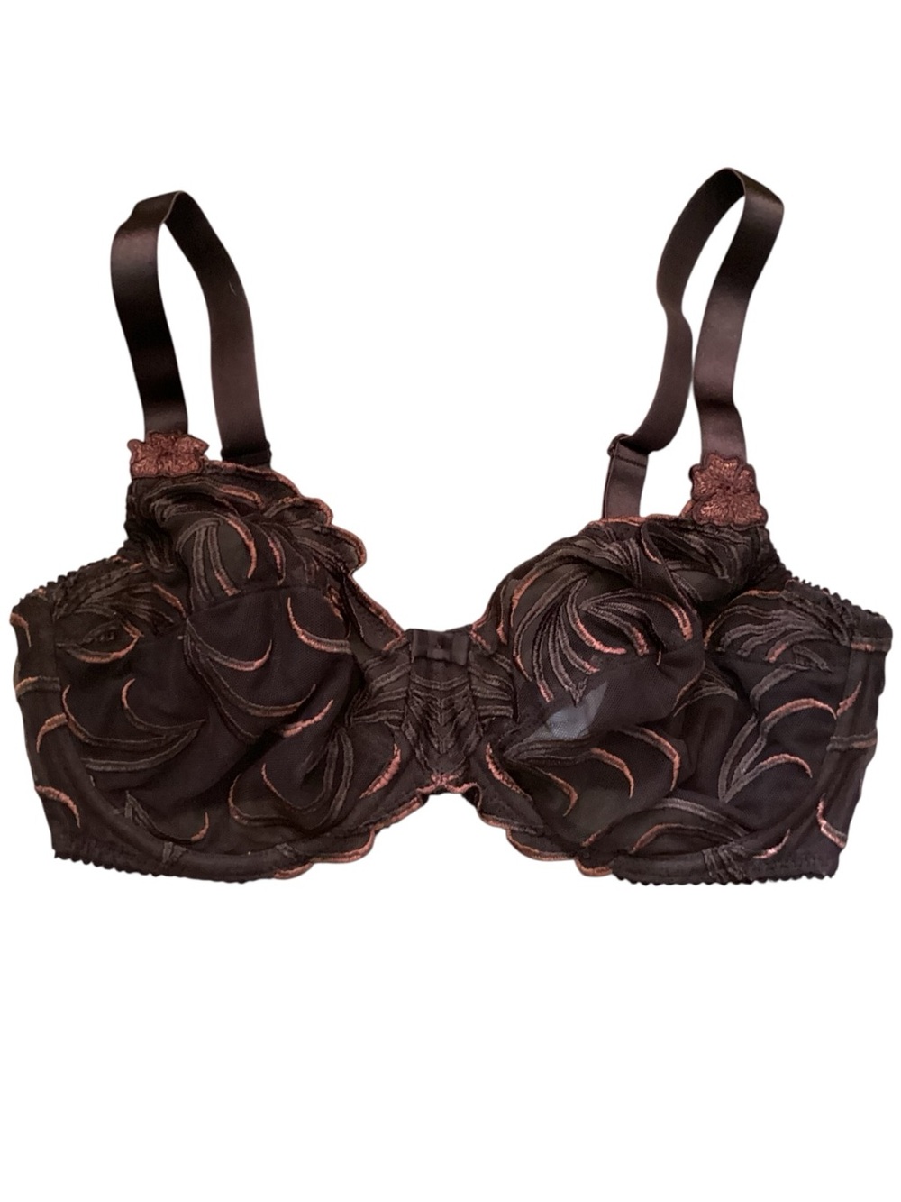34E Prima Donna Full Cup Underwire Bra Brown Bronze Embroidered Sheer Mesh